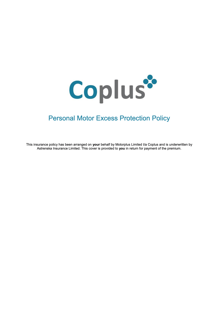 Personal Motor Excess - Protection Policy