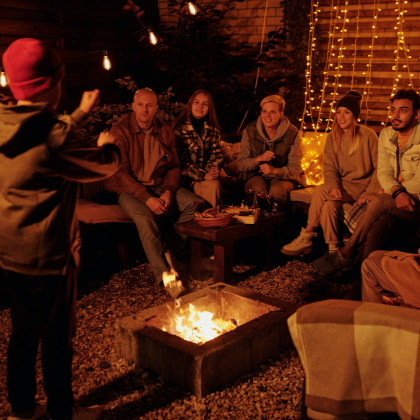 Family gathered outside playing games