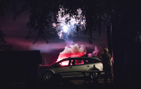 car and fireworks